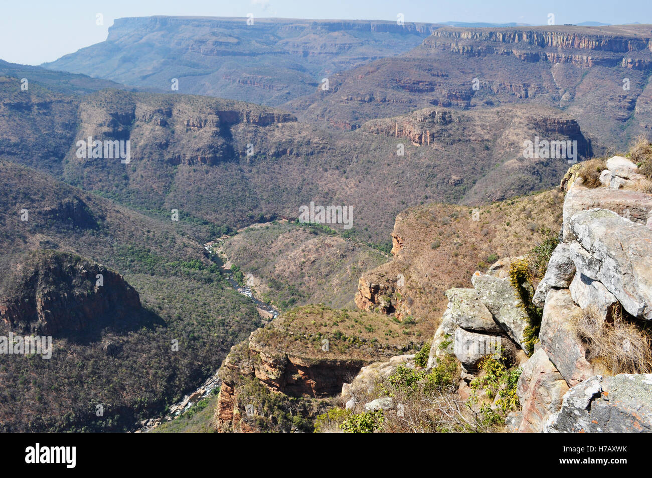 South Africa: aerial view of Blyde River Canyon, a natural feature in the eastern Mpumalanga province, one of the largest canyons on Earth Stock Photo
