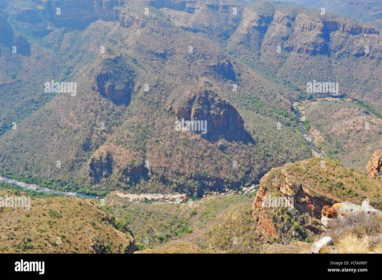 South Africa: aerial view of Blyde River Canyon, a natural feature in the eastern Mpumalanga province, one of the largest canyons on Earth Stock Photo