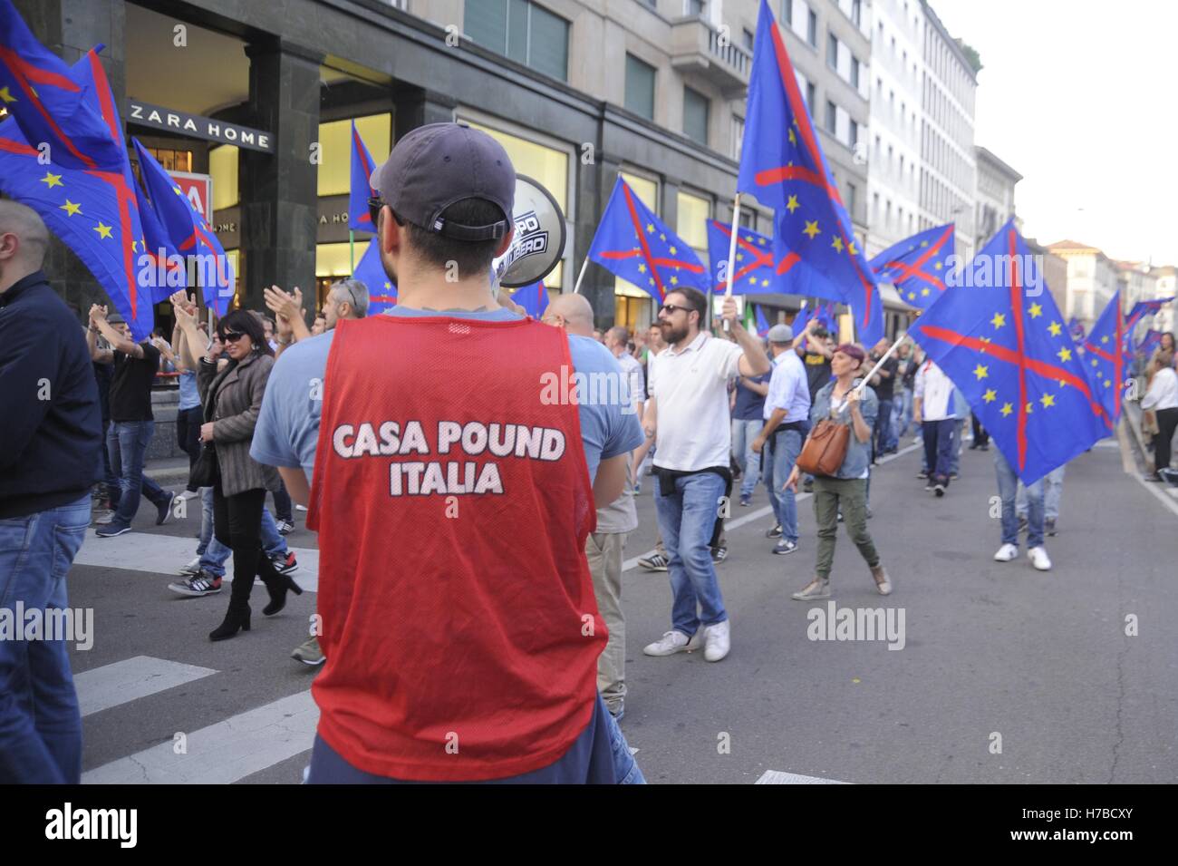 Milan, Italy, demonstration of neo-fascist group Casa Pound against the European Community Stock Photo