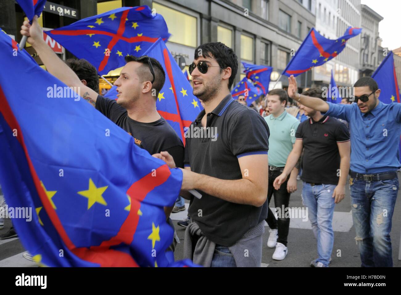 Milan, Italy, demonstration of neo-fascist group Casa Pound against the European Community Stock Photo