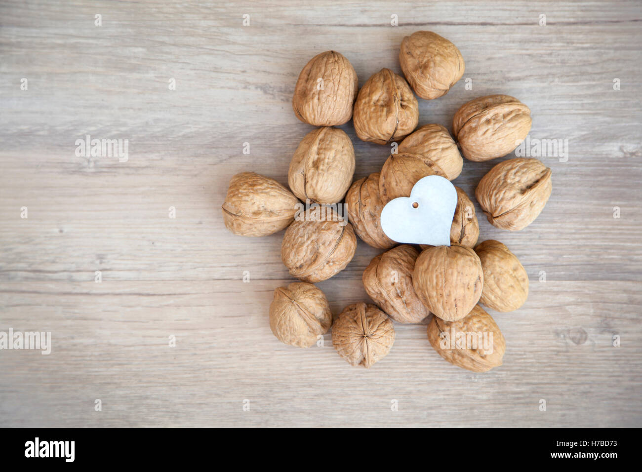 Heart shaped nutcracker on walnuts. Healthy eating concept. Walnuts are good for your heart