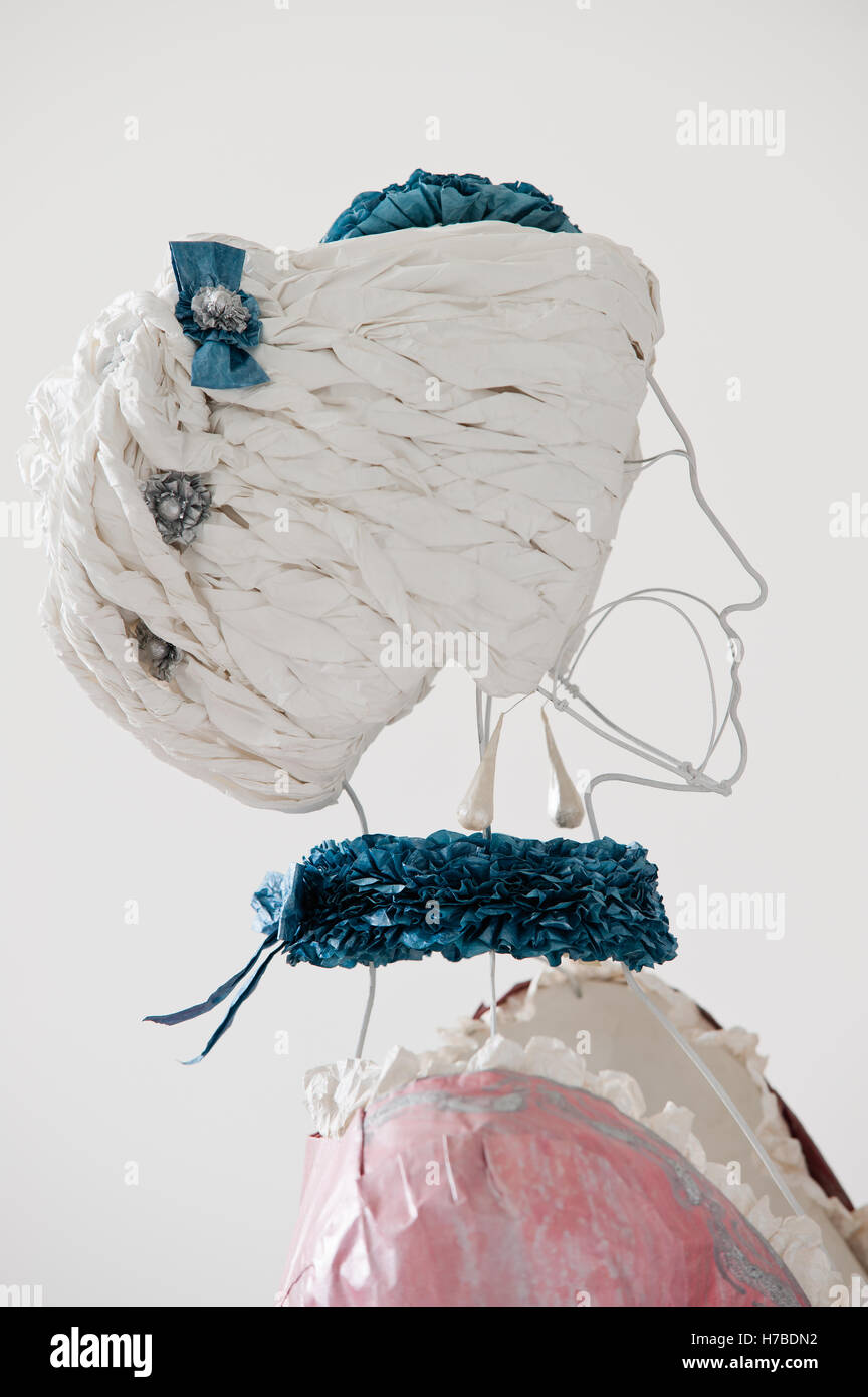 Jewelled hair ornaments and blue collar, historical replica paper garmets, by Isabelle de Borchgrave Stock Photo