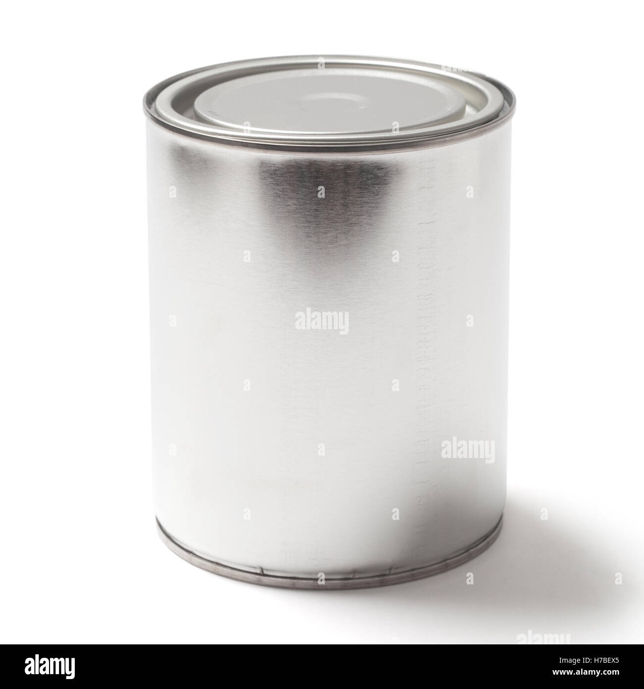 Closed blank tin paint can isolated on white background with a clipping path. Stock Photo
