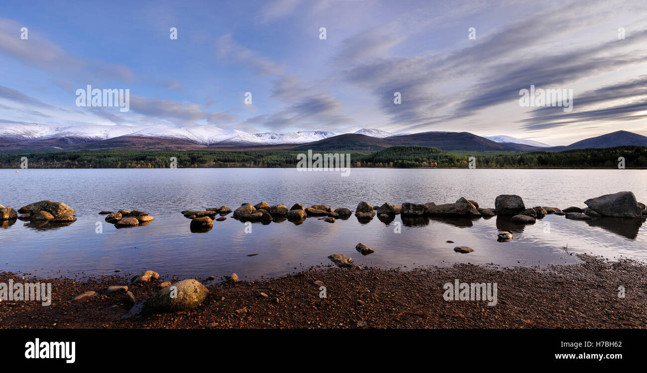 Loch Morlich and Cairngorm Mountains Stock Photo