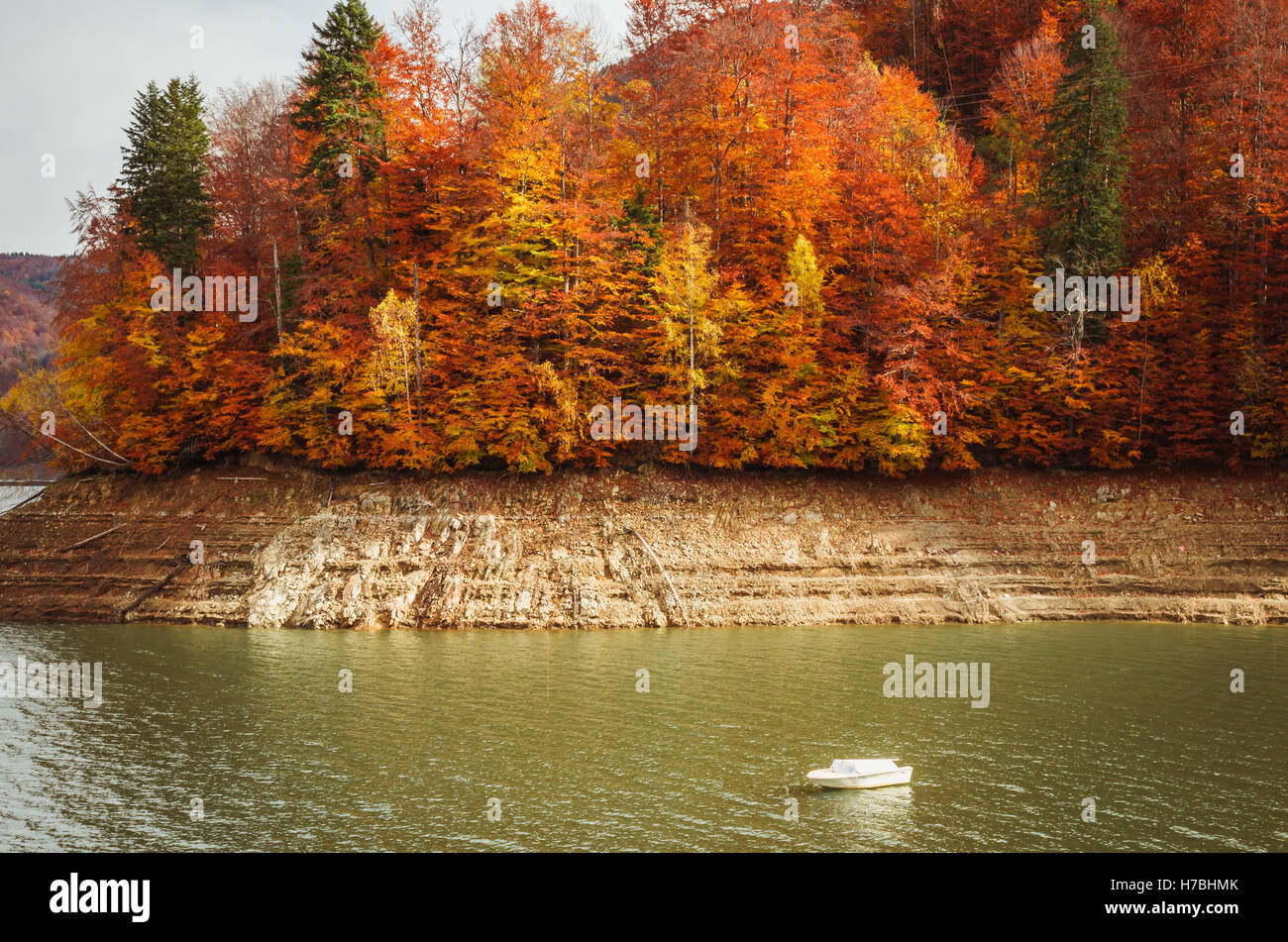 Colorful fall landscape. A on a mountain lake autumn forest Stock Photo - Alamy