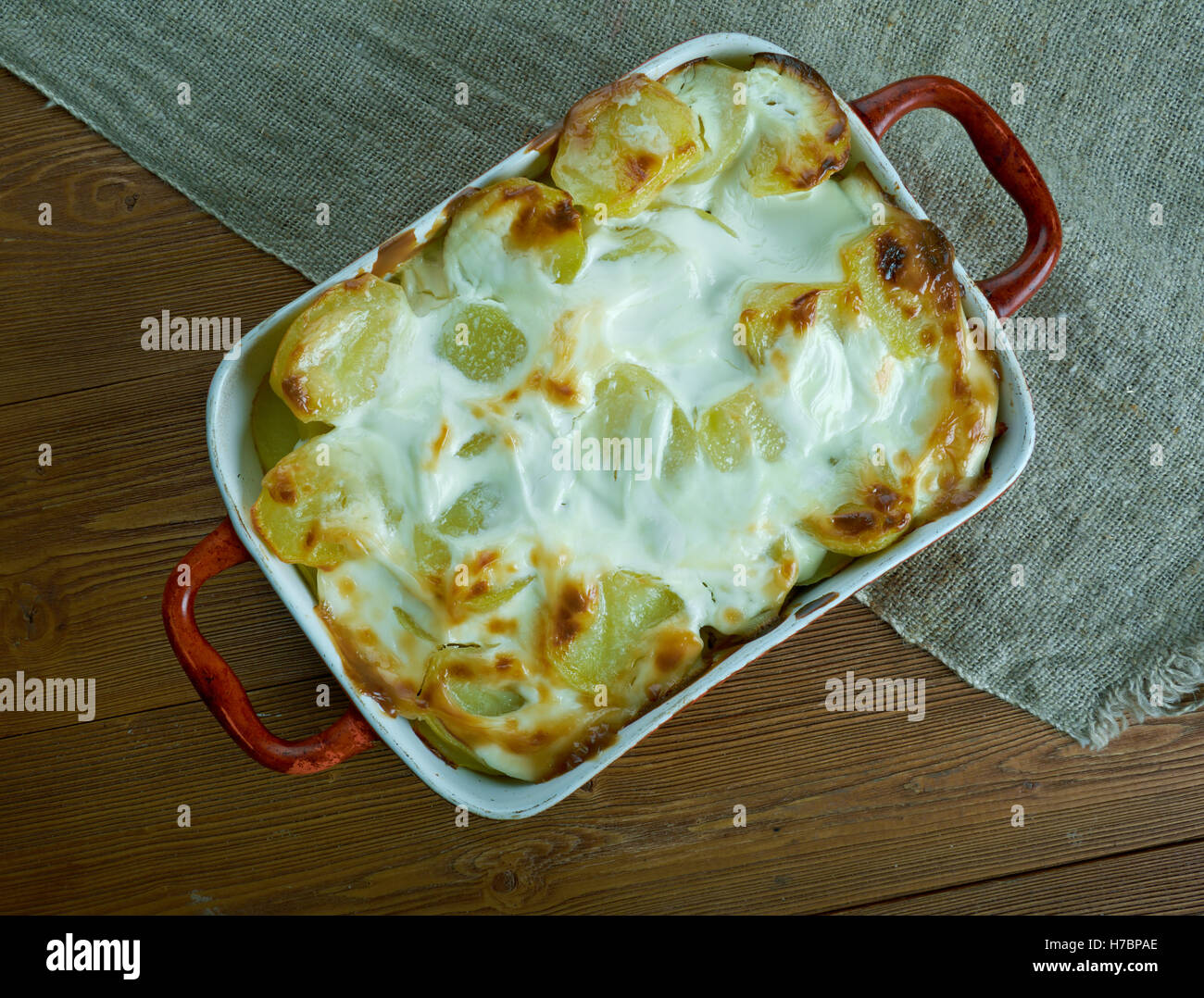 Fish And Fennel Potato Pie with Crunchy Potato Topping Stock Photo