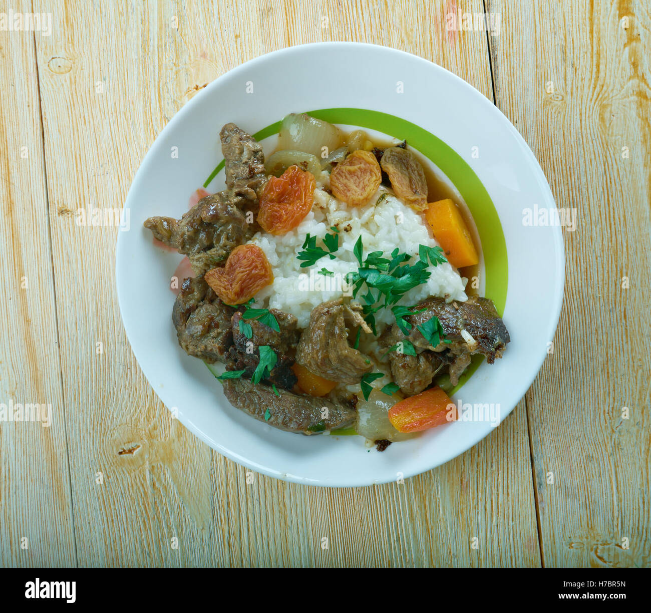 Beesvleisbredie German beef stew with rice Stock Photo Alamy