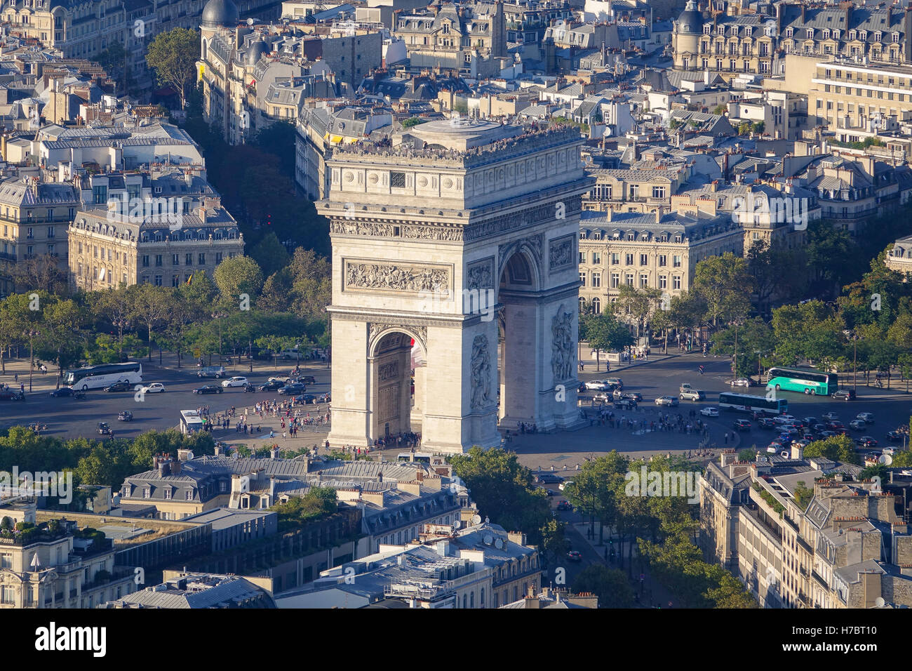 Famous Triumphs Arch called Arc de Triomphe in Paris - aerial view ...