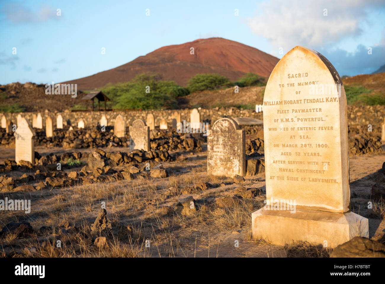 Ascension Island Dead mans beach cemetery where grave stones show British casualties from shipwrecks and disease Stock Photo