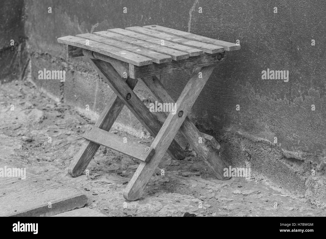 Old Wooden Bench in the garden for relax, black and white tone Stock Photo