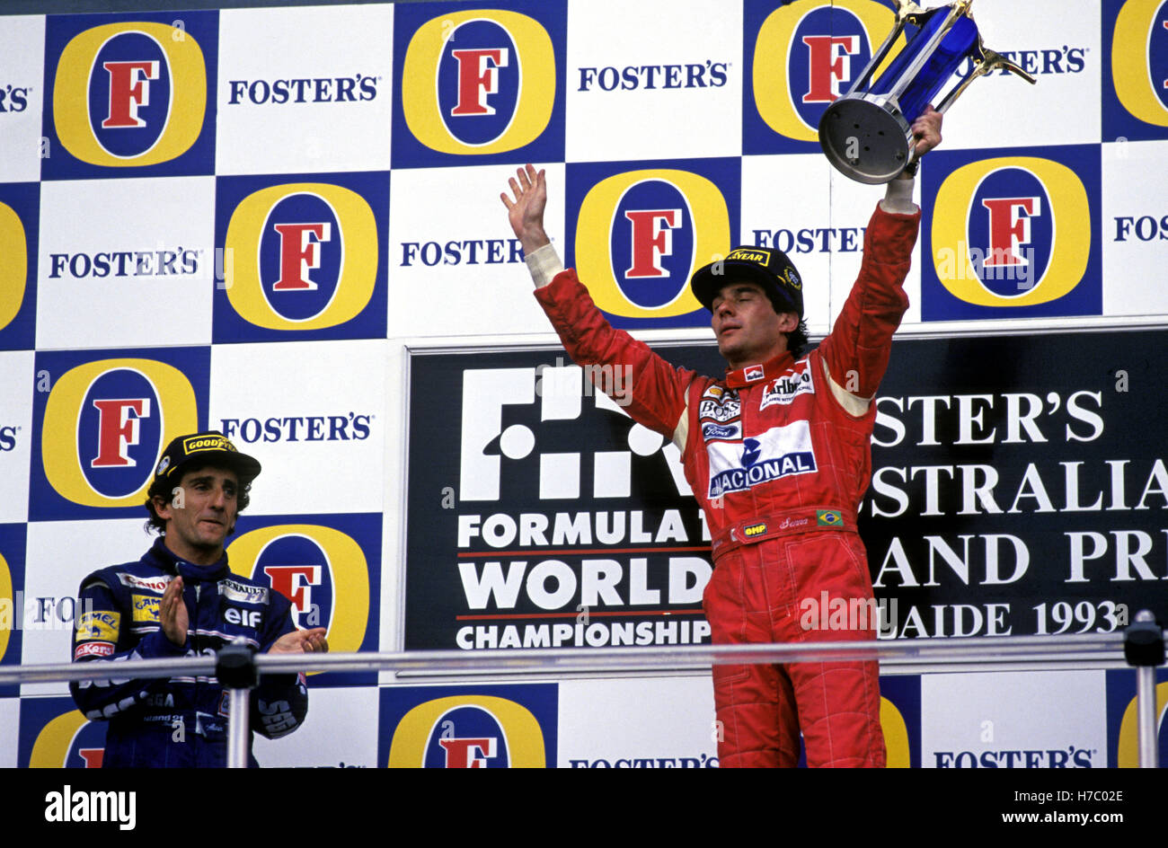 1993 Ayrton Senna Alain Prost Podium Adelaide Stock Photo