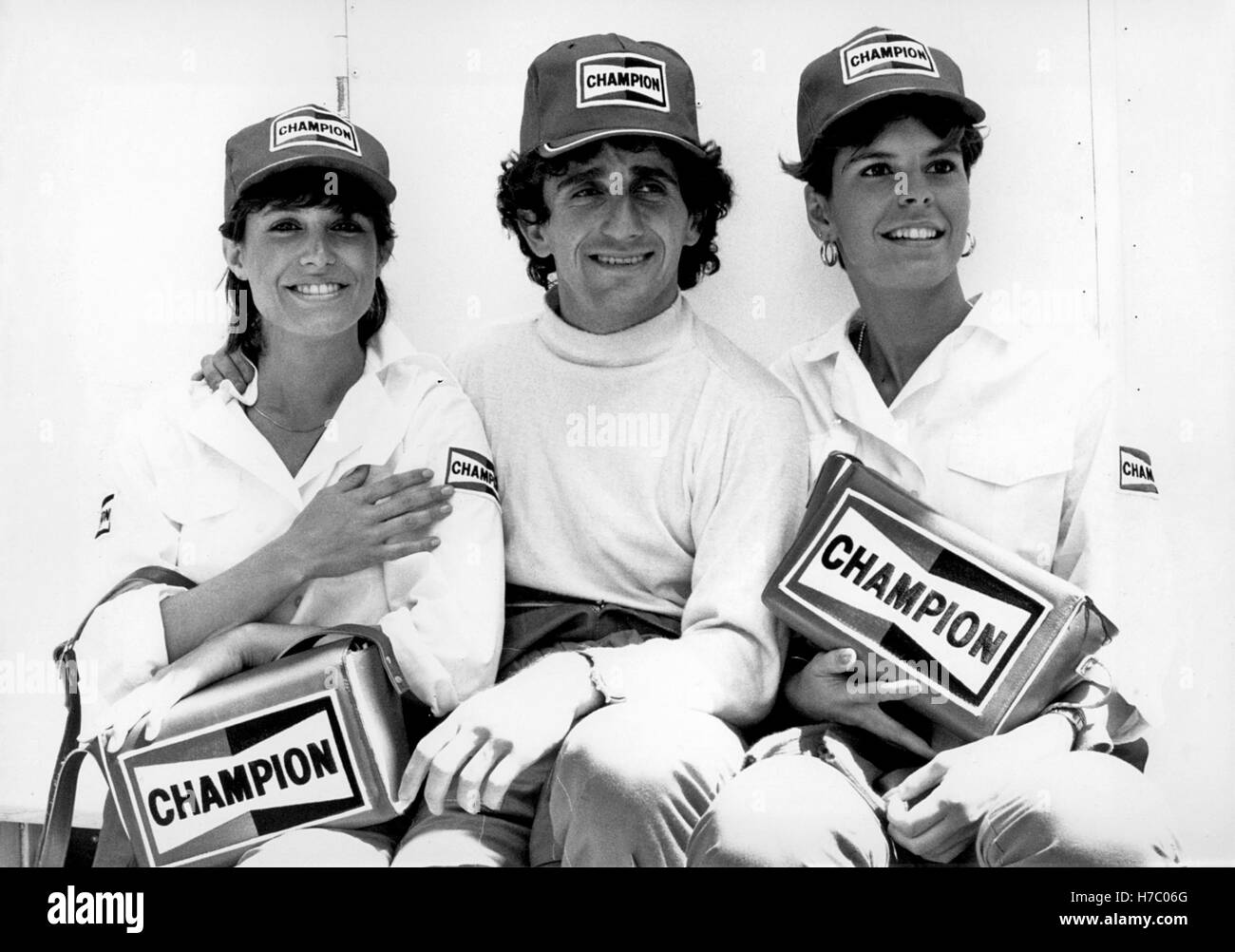 1985 Alain Prost  grid girls Monaco Stock Photo