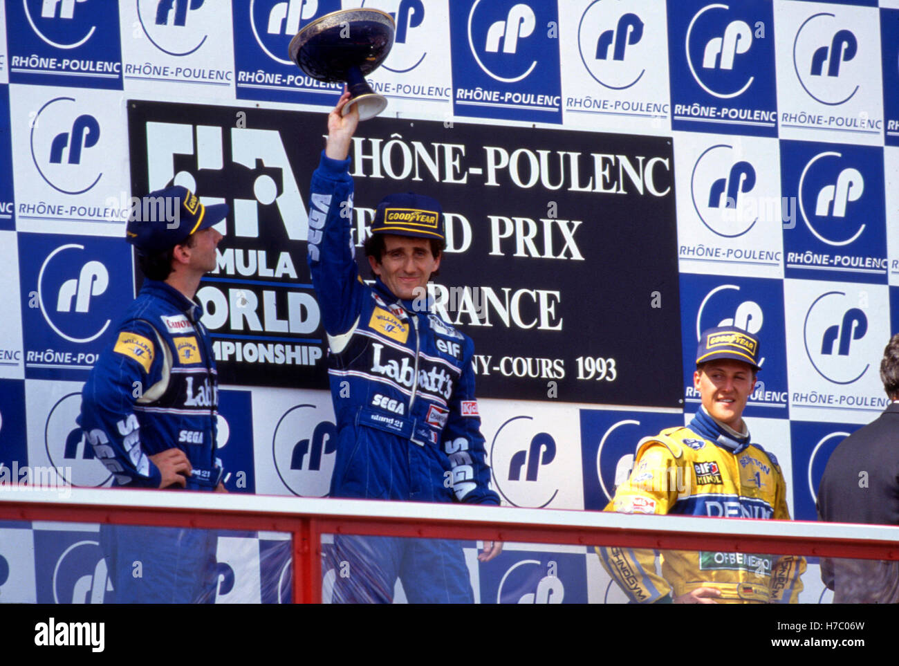1993 French GP 1st Alain Prost-2nd Damon Hill-3rd Michael Schumacher Stock Photo - Alamy