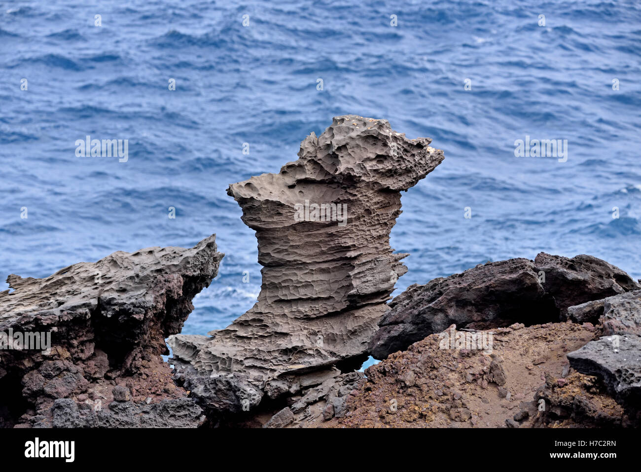 Hummock Point rocks shaped by the forces of nature on the North East coast of Ascension Island Stock Photo