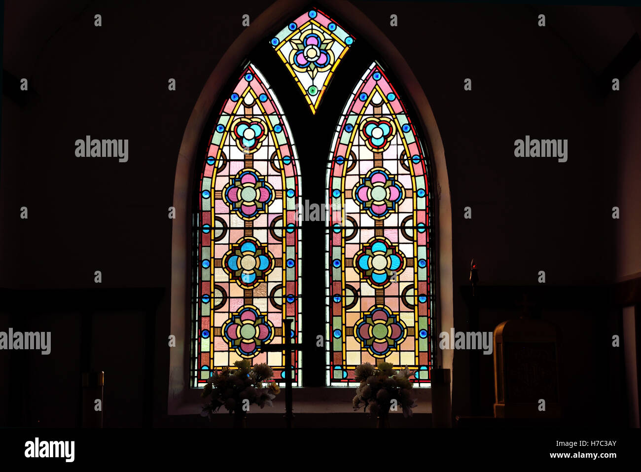 The main stained glass window at the rear of St Mary's church in