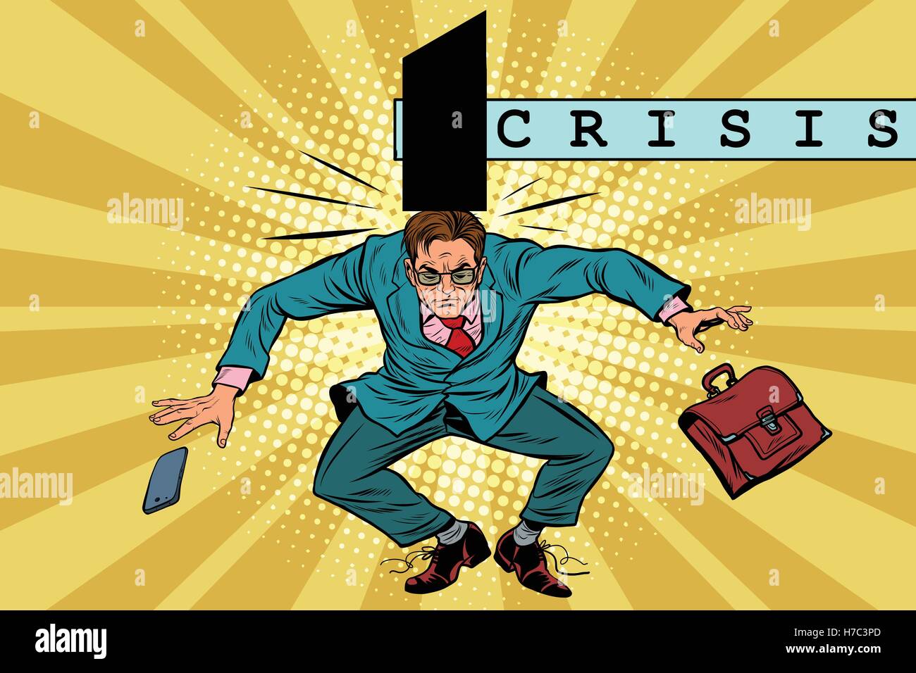 economic policy and crisis, impact on business, pop art retro ve Stock Vector