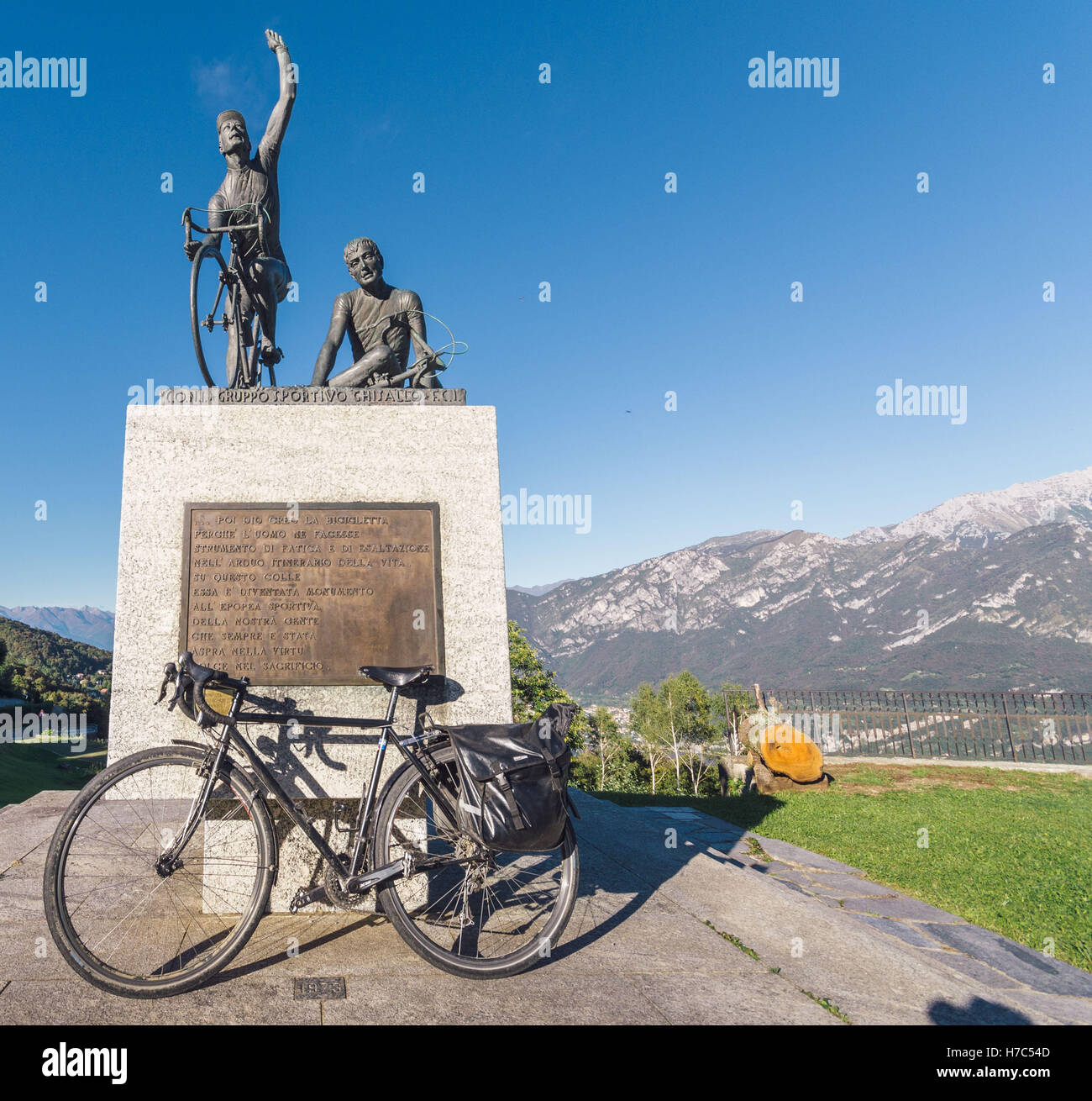 Monument to the cyclist, depicting the victory and fatigue. Stock Photo