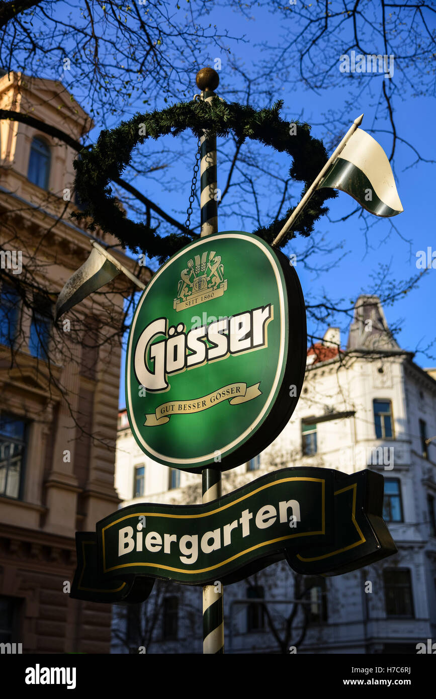 Signboard of Beer Garden, Graz, Austria Stock Photo