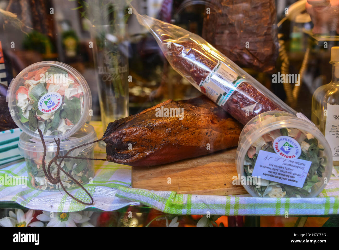 Smoked Meat and Salad, Innsbruck, Austria Stock Photo