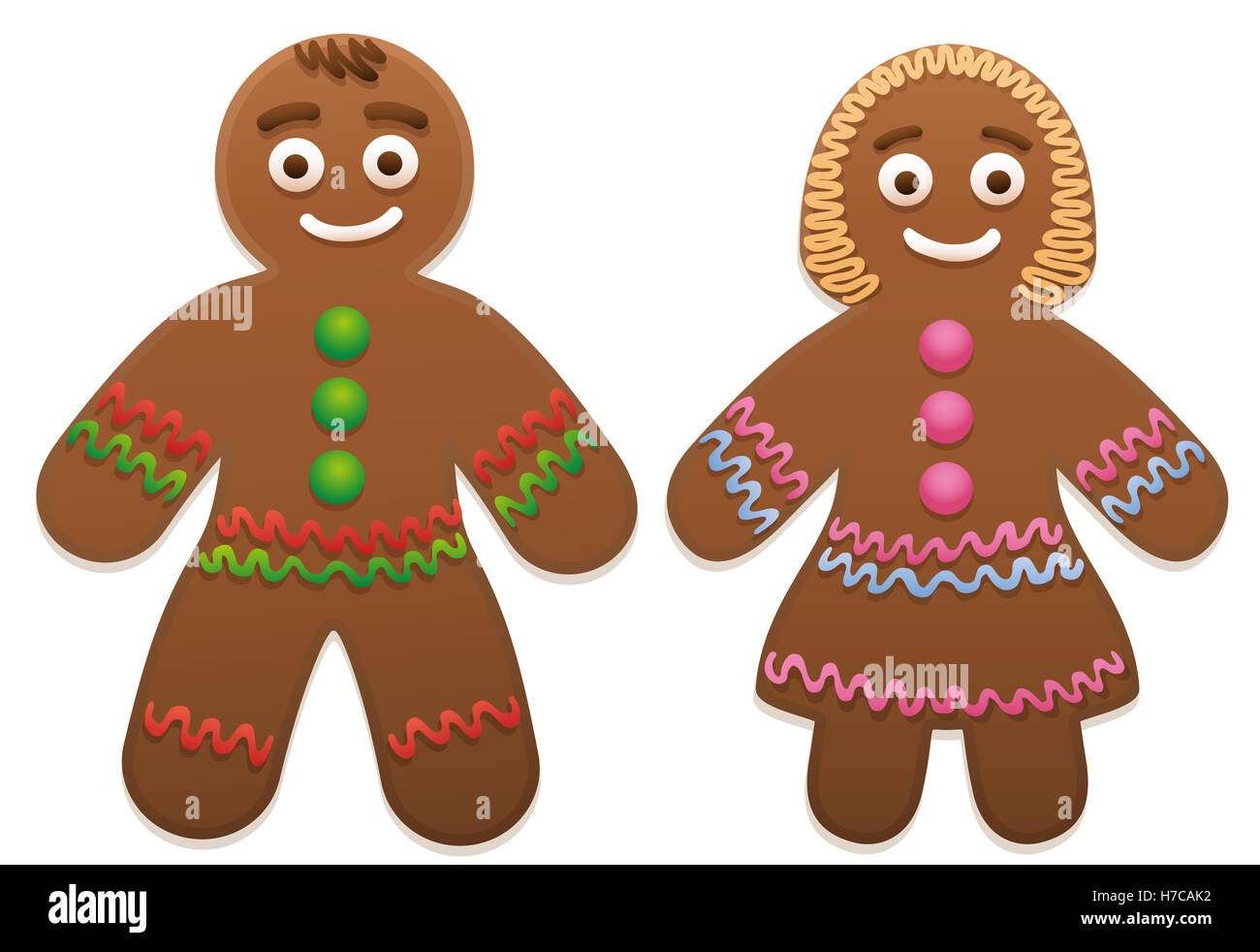 Gingerbread man and woman - cute and sweet christmas cookie couple. Stock Photo