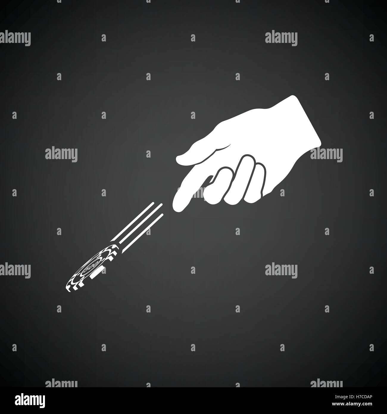 Hand throwing gamble chips icon. Black background with white. Vector ...