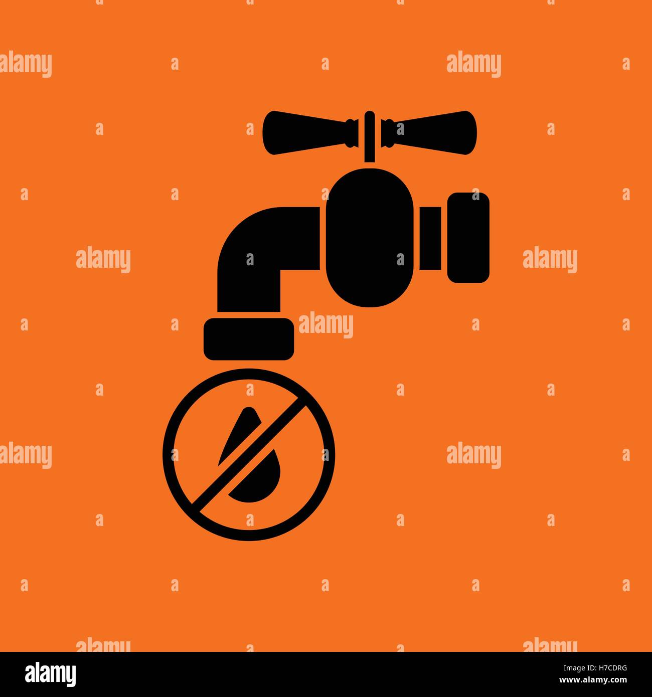 Water Faucet With Dropping Water Icon Orange Background With