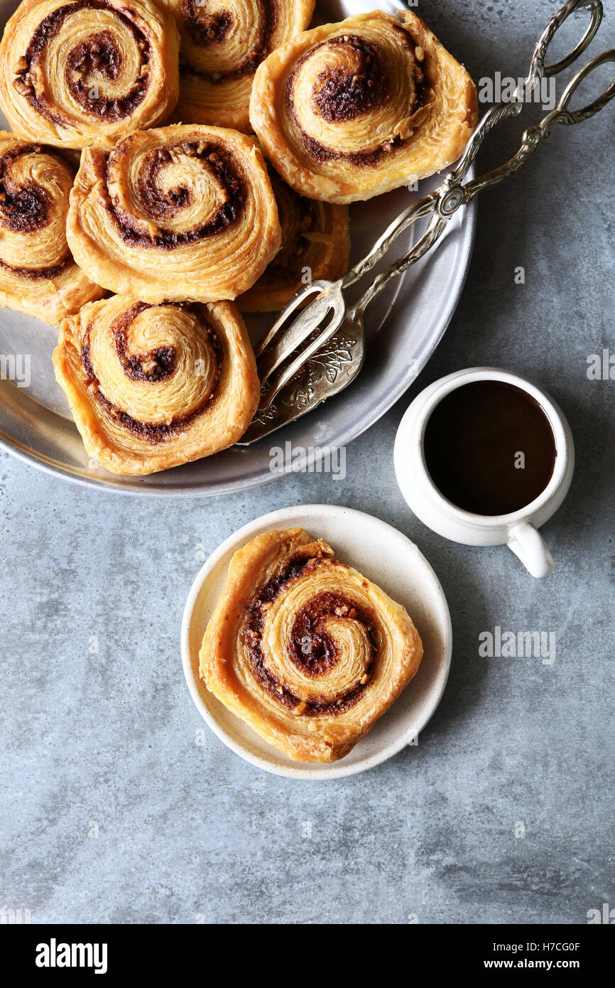 Puff Pastry Cinnamon Rolls On Tray With A Cup Of Coffee Top View Stock Photo Alamy Puff Pastry Cinnamon Rolls On Tray With A Cup Of Coffee Top View Stock Photo Alamy