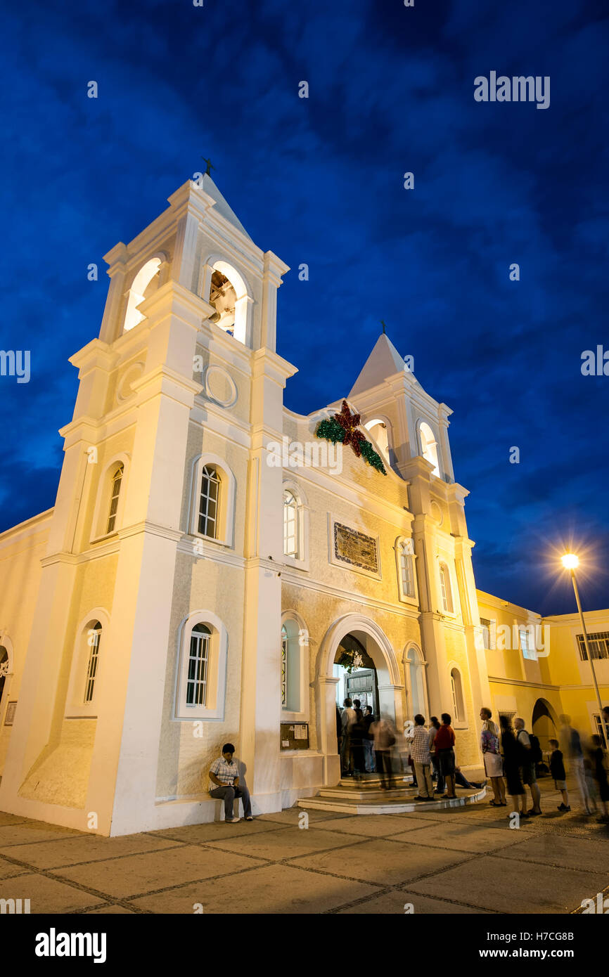 San Jose Church (ca. 1940) and parishioners, San Jose del Cabo, Baja California Sur, Mexico Stock Photo