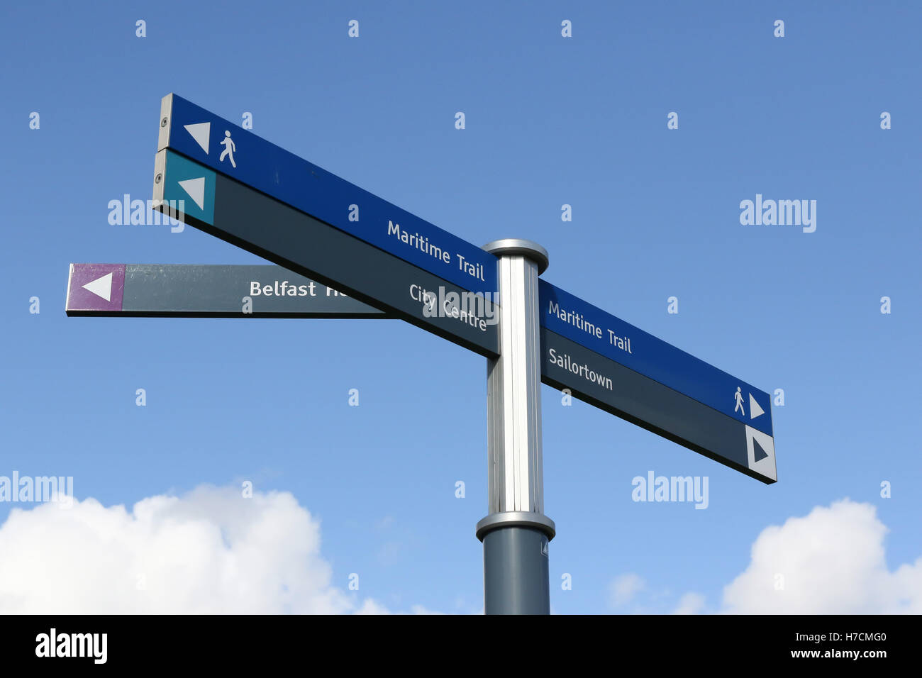 Information and direction signs for visitors and tourists in Belfast