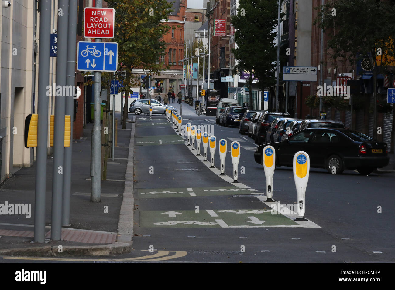 Cycle lane in Belfast city centre Stock Photo Alamy