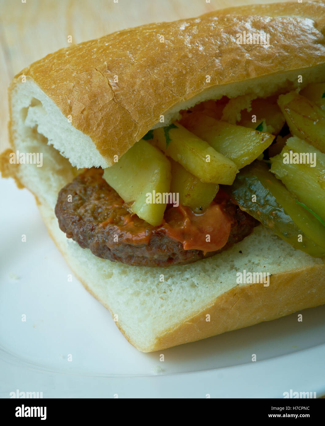 Mitraillette type of Belgian sandwich and Fricalette, Belgian delicacies  Stock Photo - Alamy