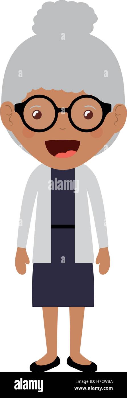 cartoon happy old woman wearing beautiful dress icon over white