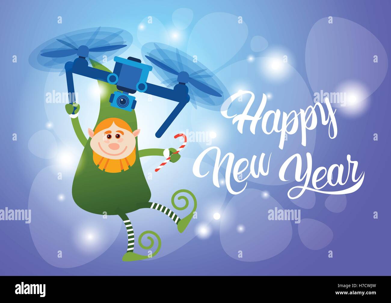 Green Elf Flying On Drone Present Delivery, Happy New Year Merry Christmas  Holiday Banner Flat Vector Illustration Stock Vector Image & Art - Alamy