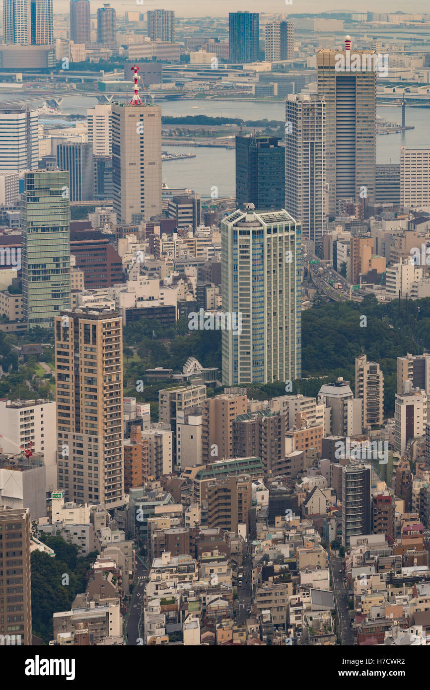 Highrises and mouth of river in Tokyo. Stock Photo