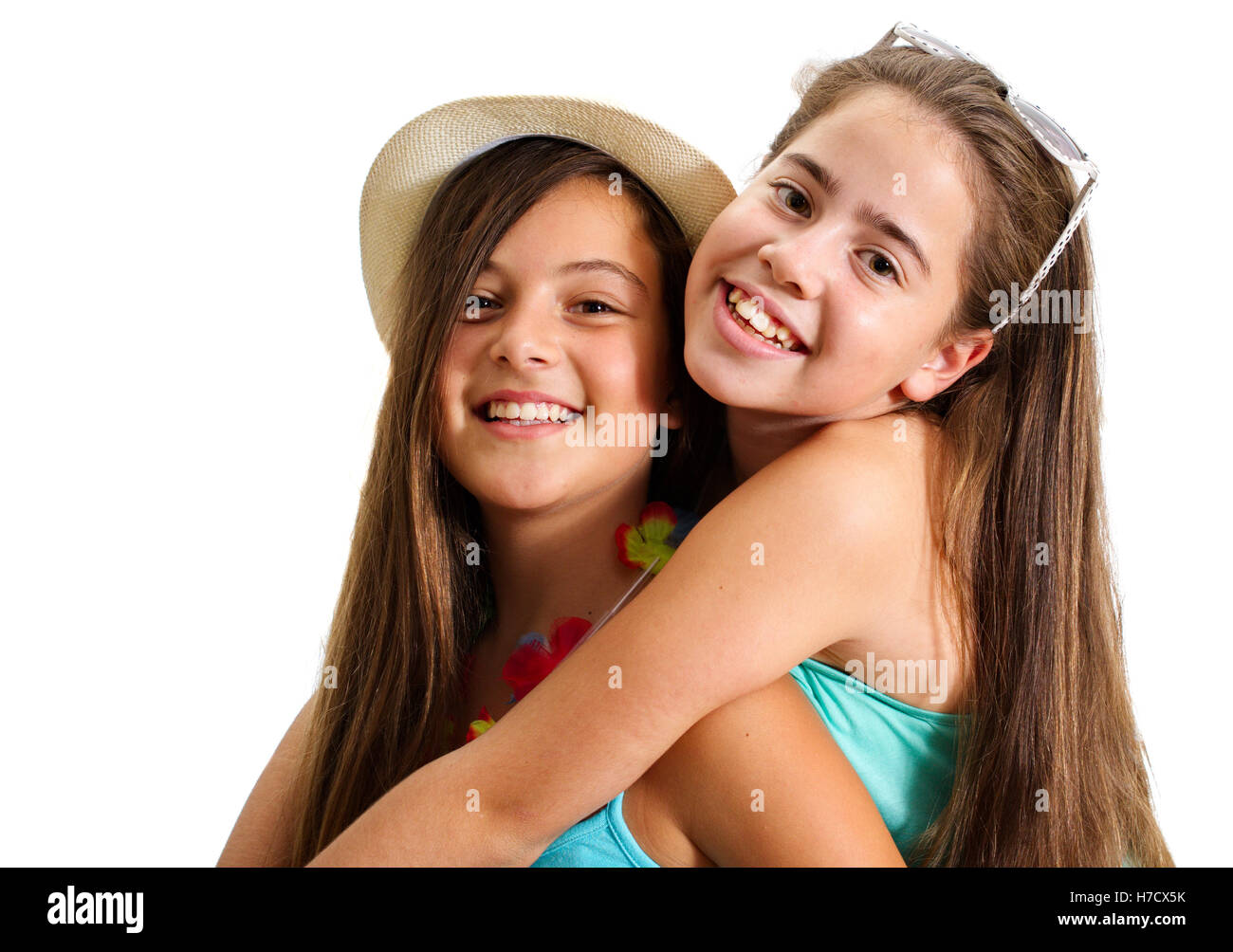 Two best friend girl in summer clothes having a great time isolated on white Stock Photo Alamy