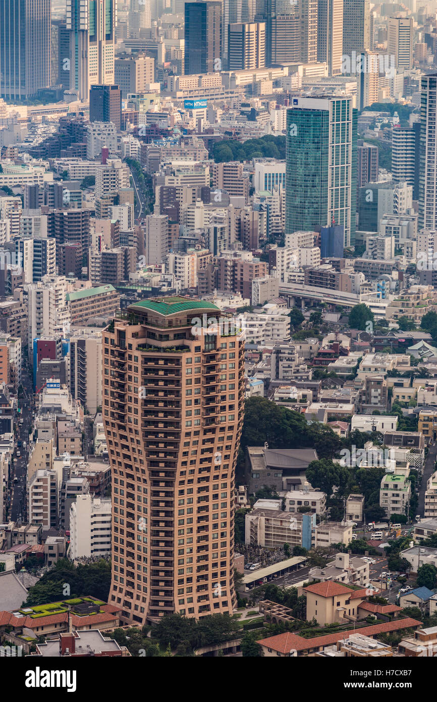 Vase shaped highrise building in Tokyo. Stock Photo