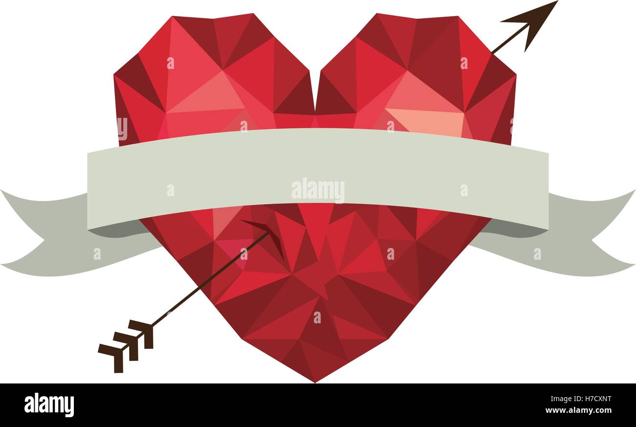 abstract red heart with arrow and ribbon over white background. love ...