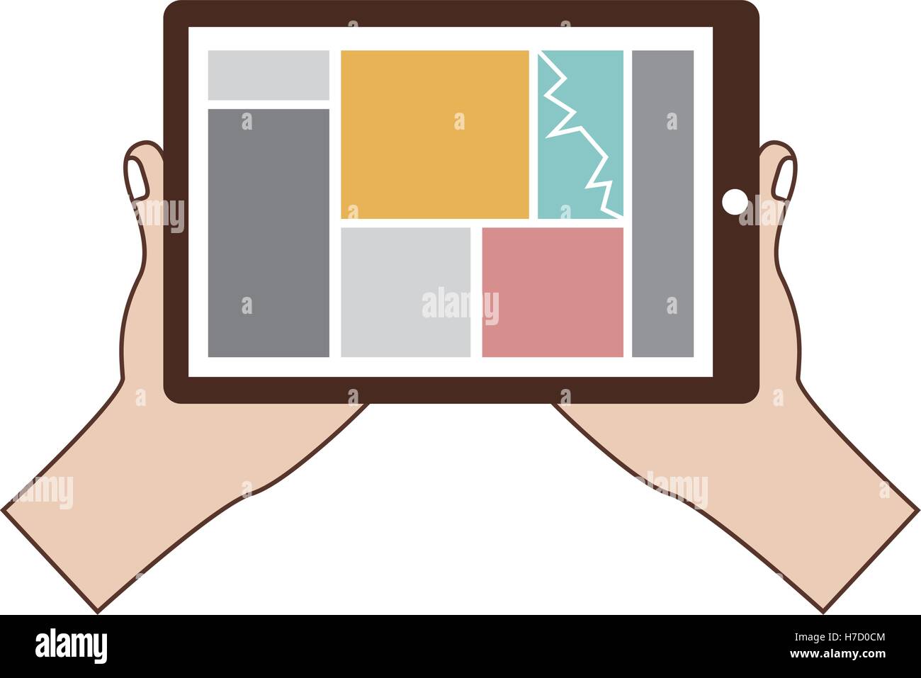 hand holding a tablet portable device icon over white background ...