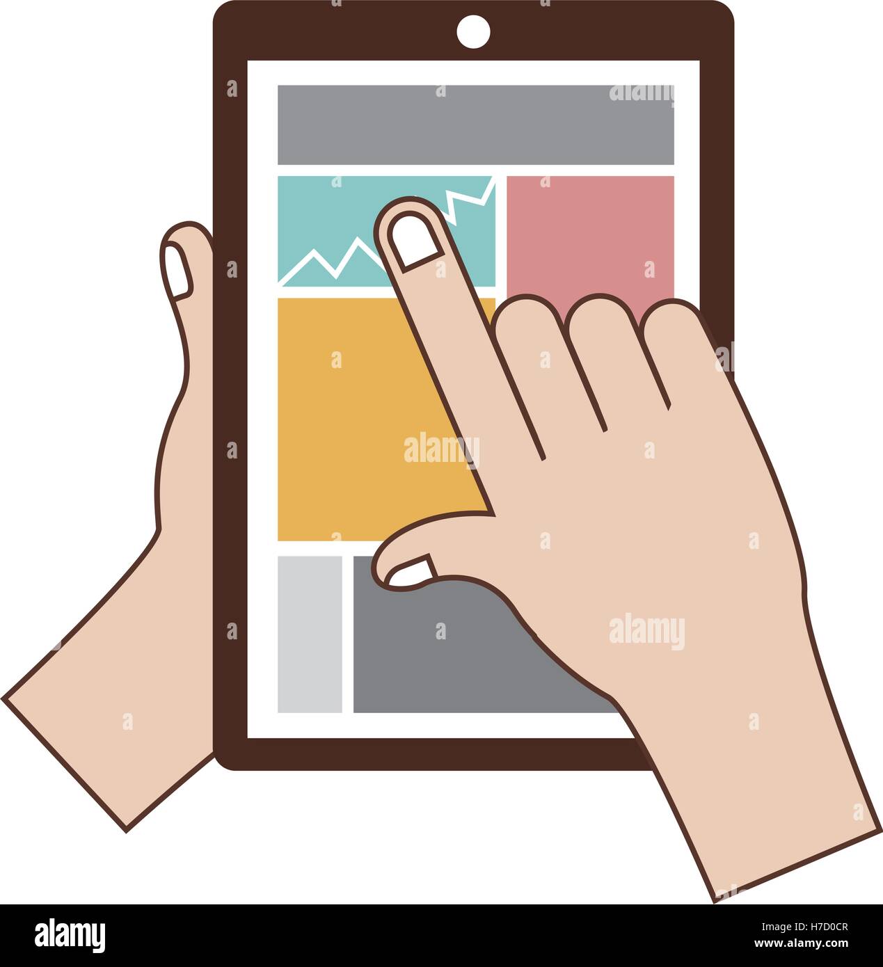hand holding a tablet portable device icon over white background ...
