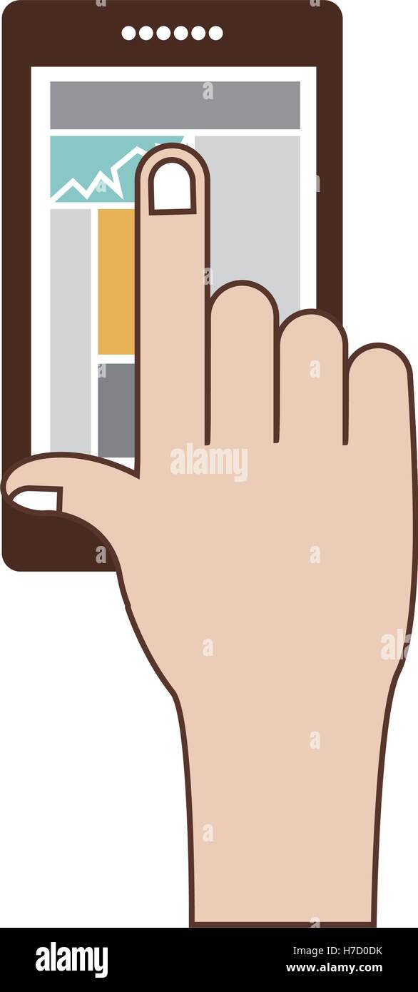 hand holding a smartphone device icon over white background. vector ...