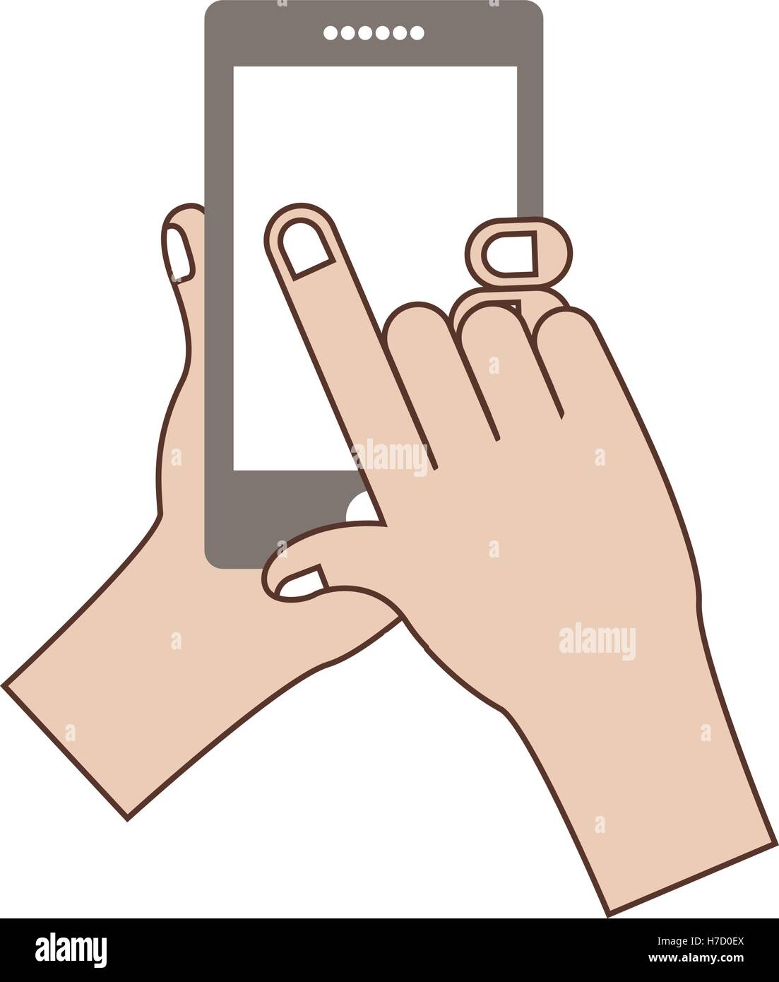 hand holding a smartphone device icon over white background. vector ...