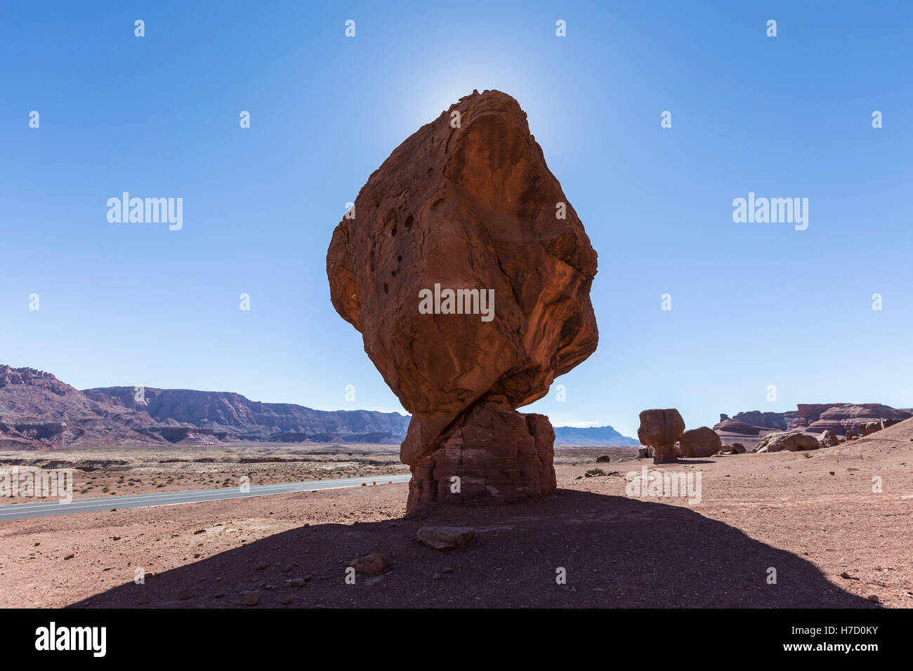 Balanced rock along Lees Ferry Road at Glen Canyon National Recreation Area in Northern Arizona. Stock Photo