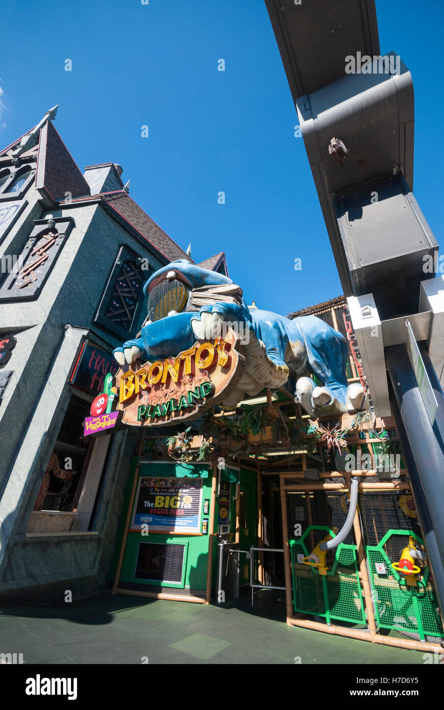 Brontos Adventure Playland a childrens attraction on Clifton hill, a street lined with tourist attractions -Niagara Falls Canada Stock Photo