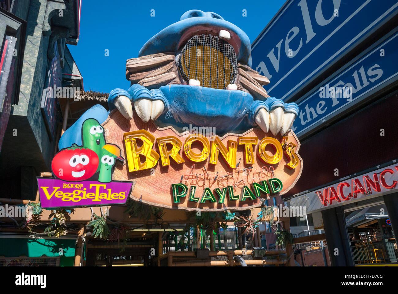 Brontos Adventure Playland a childrens attraction on Clifton hill, a street lined with tourist attractions -Niagara Falls Canada Stock Photo