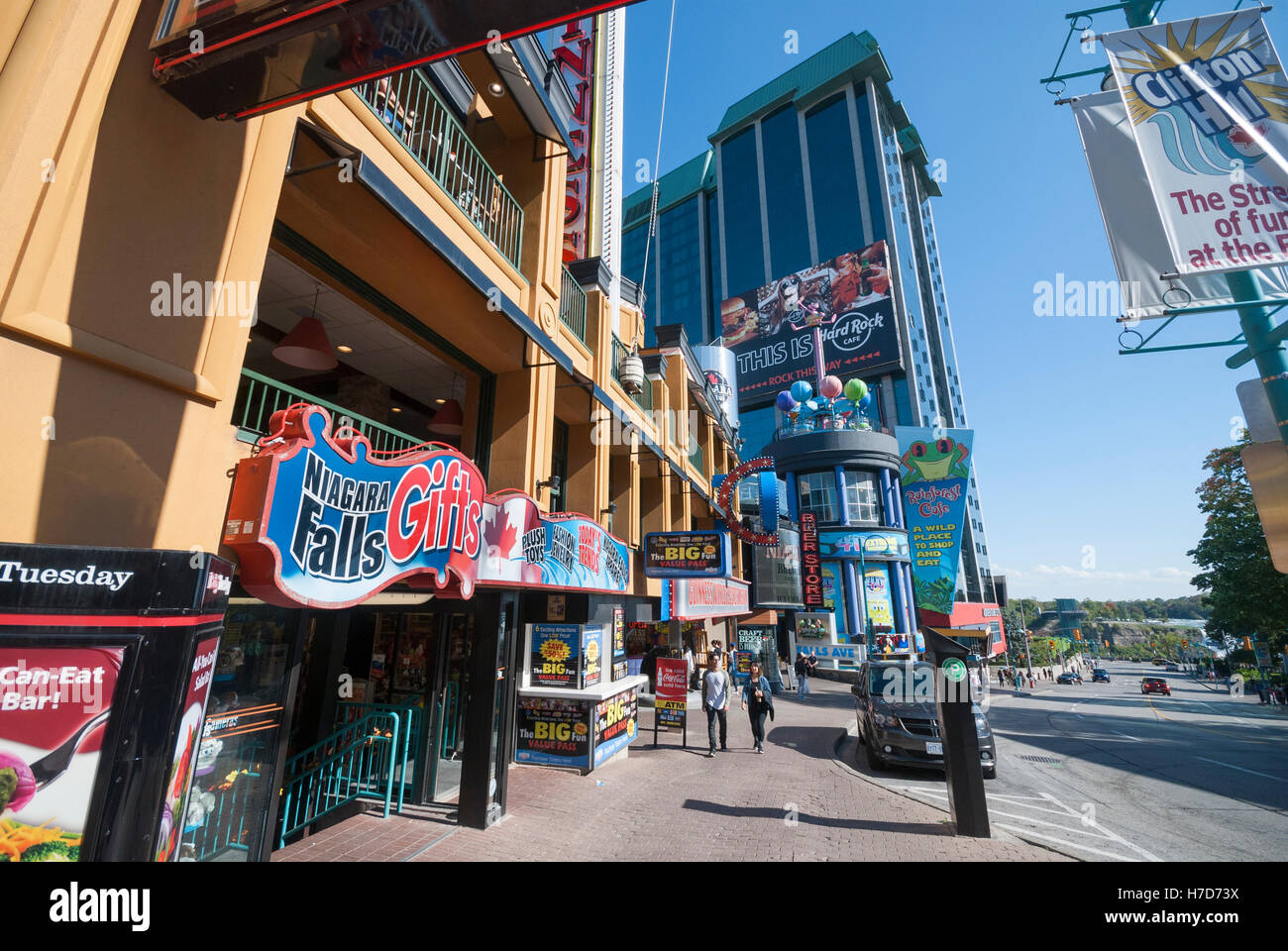 Called the Niagara Falls street of fun, Clifton hill is a an area of Niagara Falls full of strange and tacky tourist attractions Stock Photo