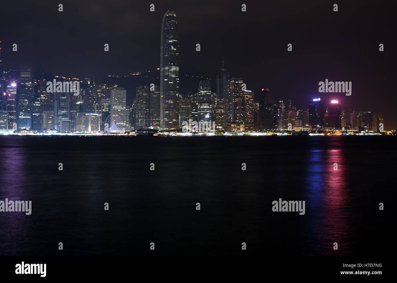 Beautiful night view of Hong Kong island skyline across Victoria ...