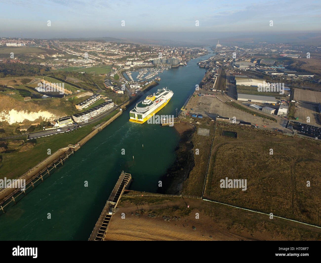 Transmanche cross-channel ferry entering Newhaven Port Stock Photo