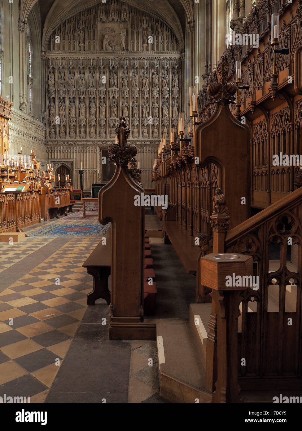 Oxford University Magdalen Chapel Choir pews Stock Photo