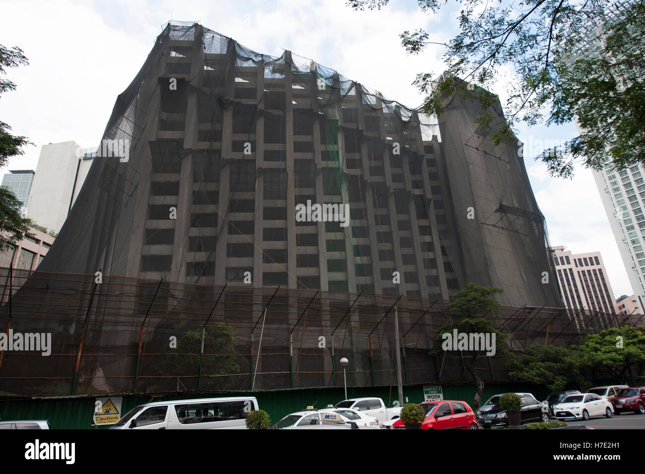 Demolition of Mandarin Hotel, business district, Makati, Metro Manila