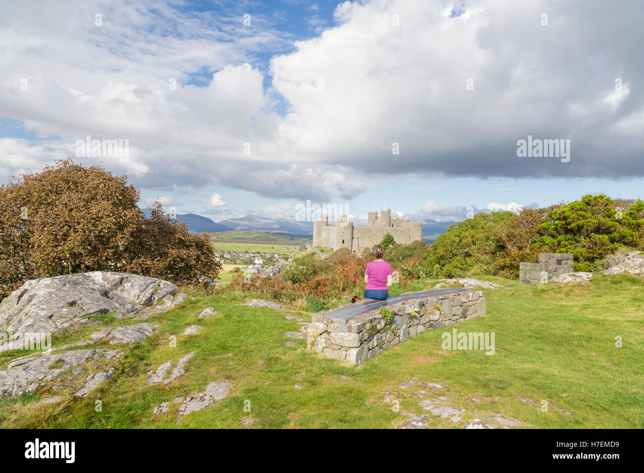 Harlech Castle, Snowdonia National Park, Gwynedd, North Wales, UK Stock Photo